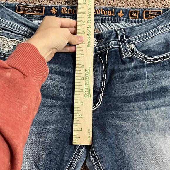 Rock Revival Betty Capri Jeans Womens 34 Blue Denim Contrast Stitch Embroidered - Picture 8 of 9